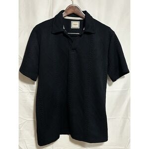 Brave Soul London Textured Knit Polo Black Short Sleeve Mens Large